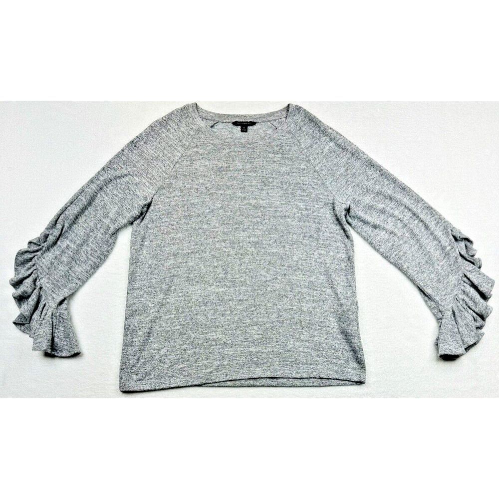 Banana Republic Women Sweater Sz M Heather‎ Gray Long Bell Sleeve Round Neck